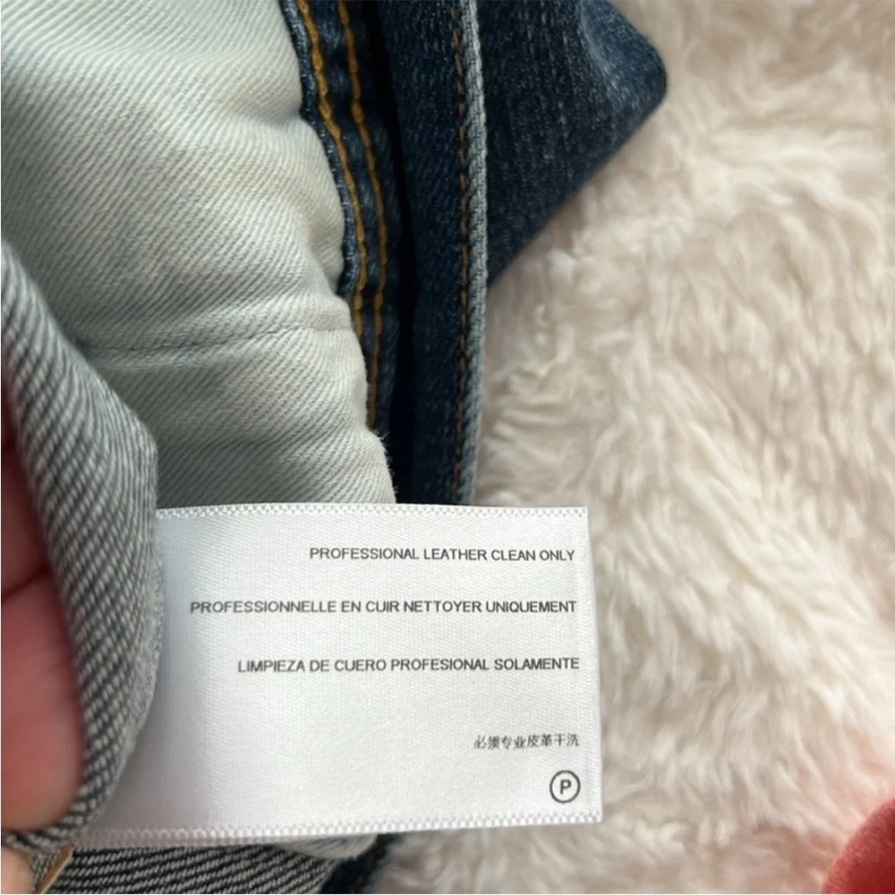 AG Adriano Goldschmied Dark Blue Shearling Jean Jacket. Small. - Picture 3 of 8